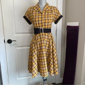 Yellow plaid picnic Pin up dress